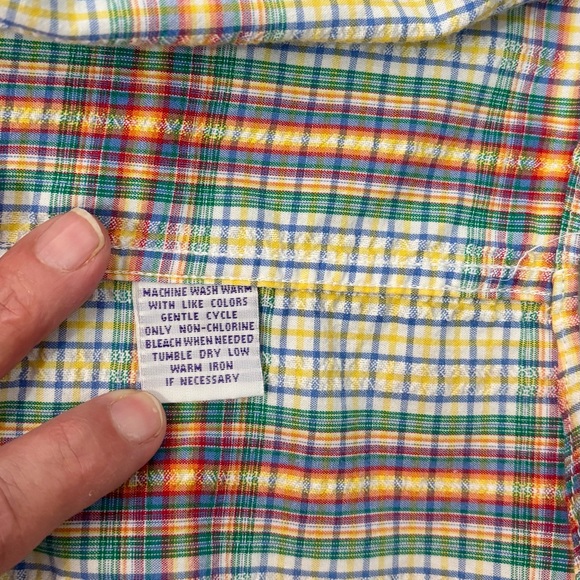 Alan Flusser Pastel Multicolor Plaid Short Sleeve Seersucker Shirt - Picture 5 of 5